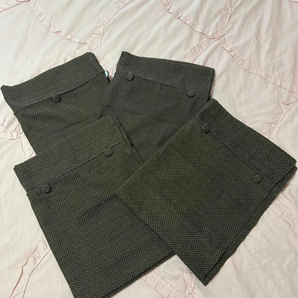 Linden Street vintage brown window valances with tan stitching and button detail